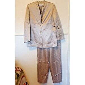Travis Ayers for Dressbarn 100% Silk Women's Beige Gold Blazer and Pants Sz 12